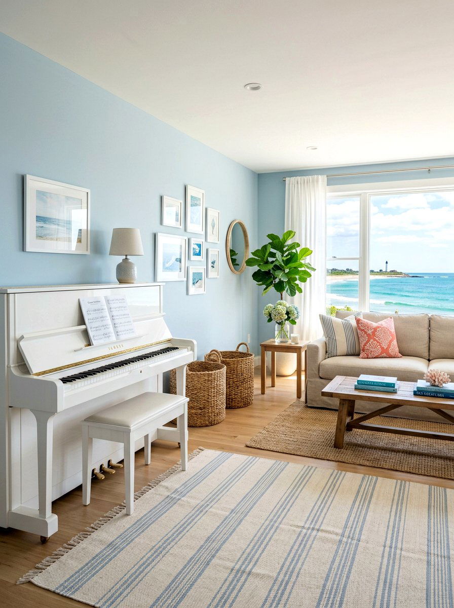 Coastal Living Room Piano - 30 piano corner ideas