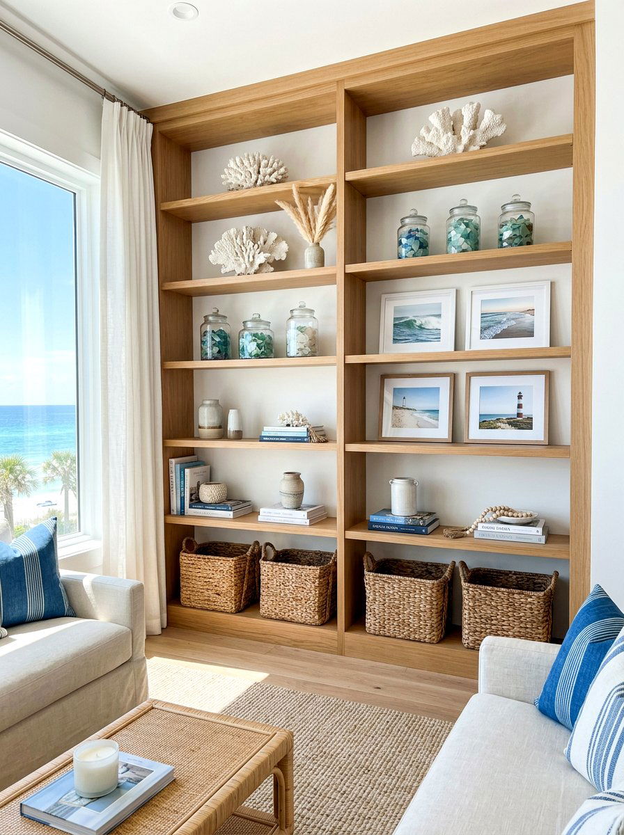 Coastal Living Room Shelving - 30 shelfie decor ideas