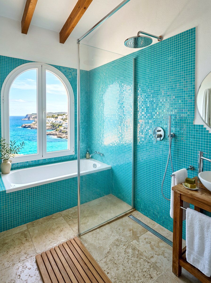 Coastal Mediterranean Wet Room - 30 Mediterranean bathroom ideas
