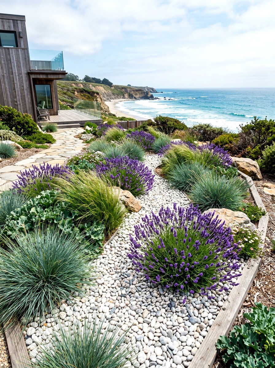 Coastal Modern Pebble Garden - 30 modern flower bed ideas