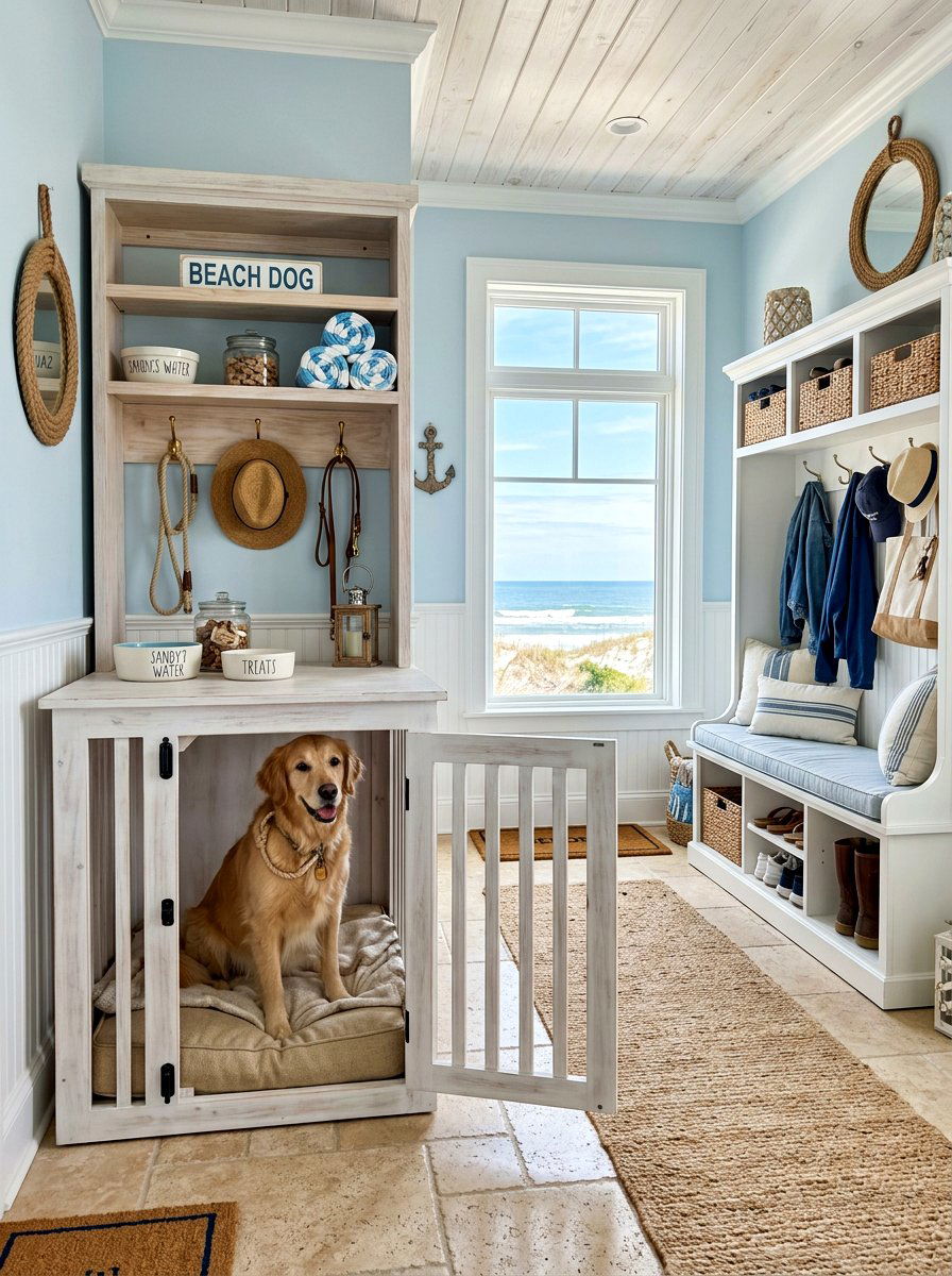 Coastal Mudroom Pet Station - 30 mudroom pet station ideas aesthetic
