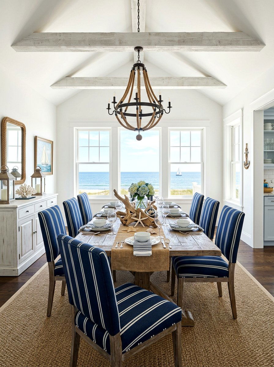 Coastal Nautical Blue White Mix - 30 eclectic dining room ideas