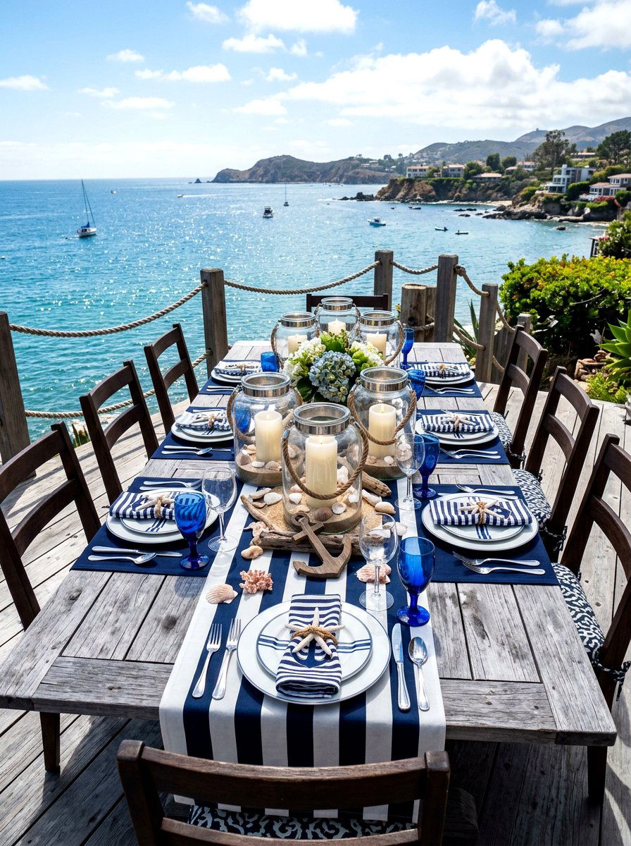 Coastal Nautical Table - 30 backyard candlelight dinner ideas