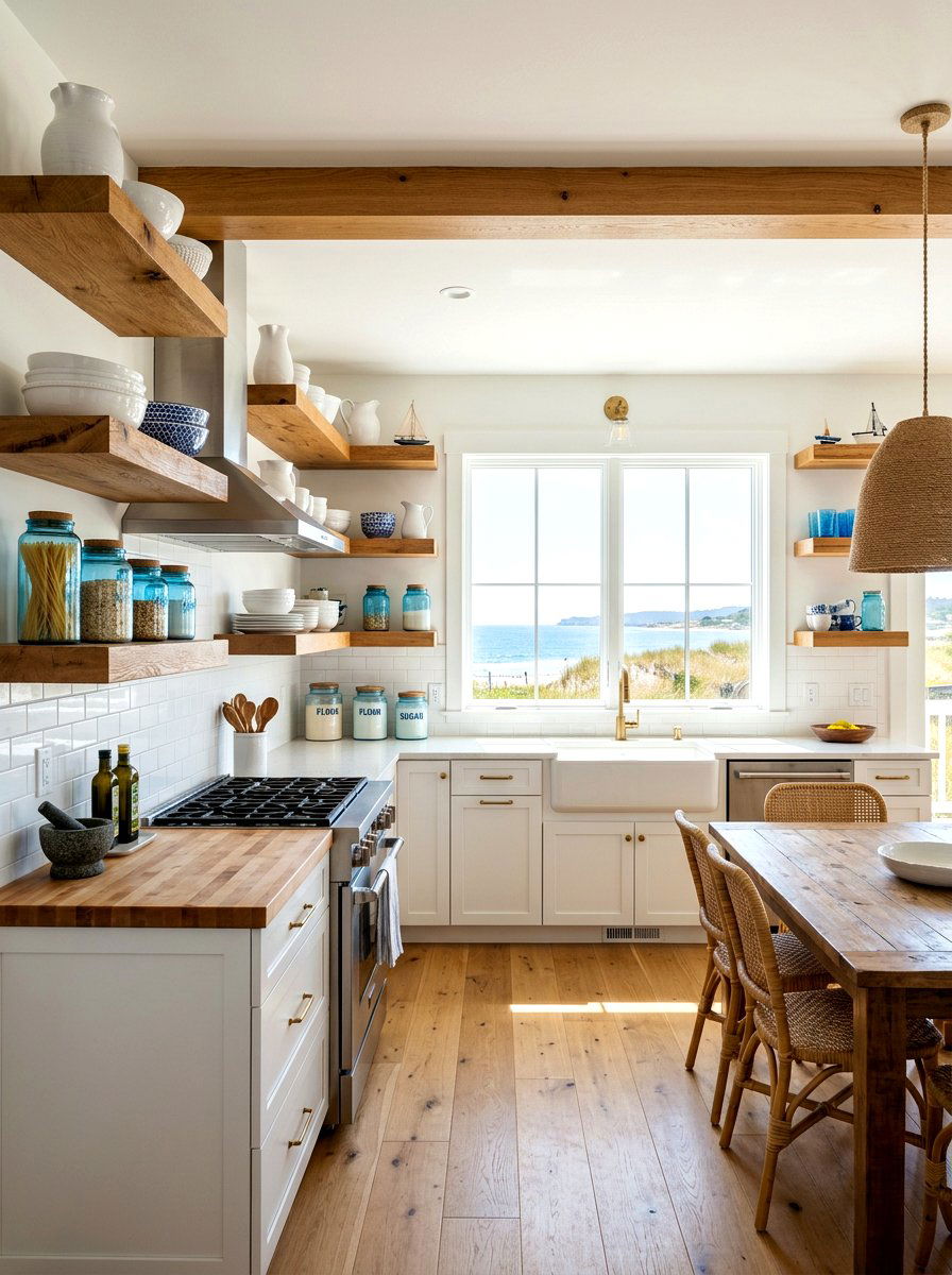 Coastal Open Shelving - 30 beach house kitchen ideas
