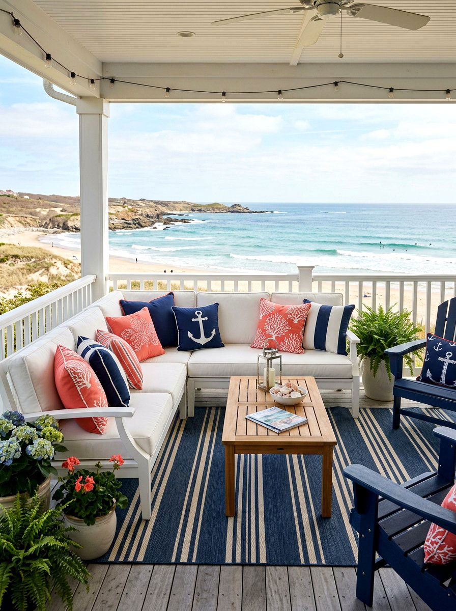 Coastal Outdoor Throw Pillow - 30 coastal prep porch ideas