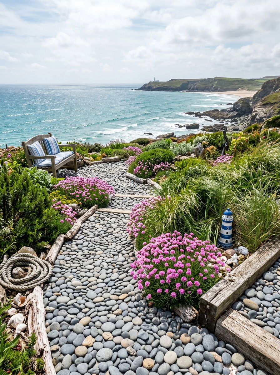 Coastal Pebble Garden - 30 rock flower bed ideas