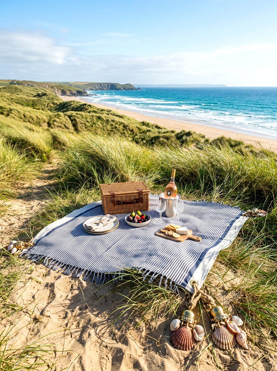 Coastal Picnic With Shell Weights - 30 picnic blanket corner ideas