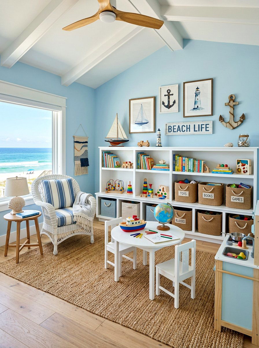 Coastal Playroom For Kids - 30 children shared playroom ideas