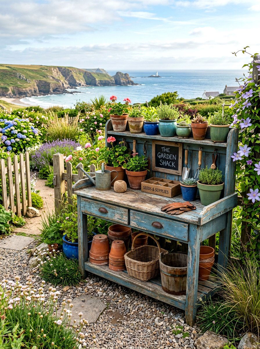 Coastal Potting Bench Area - 30 breezy coastal patio ideas