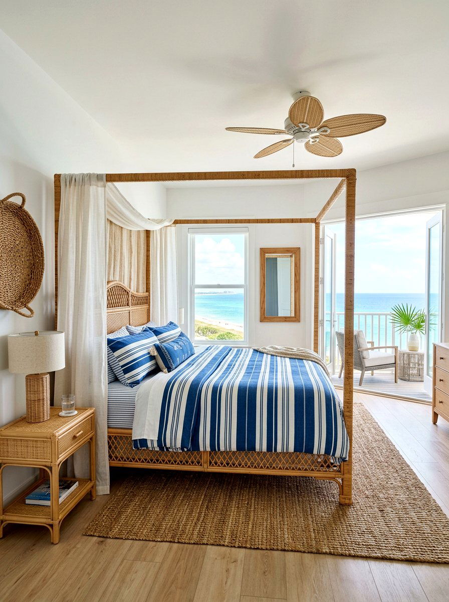 Coastal Rattan Canopy Bed - 30 statement canopy bed bedroom ideas