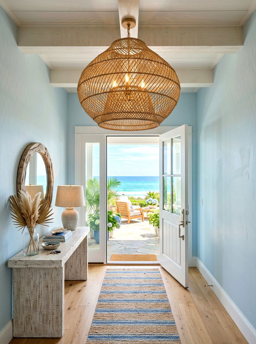 Coastal Rattan Chandelier - 30 foyer chandelier ideas