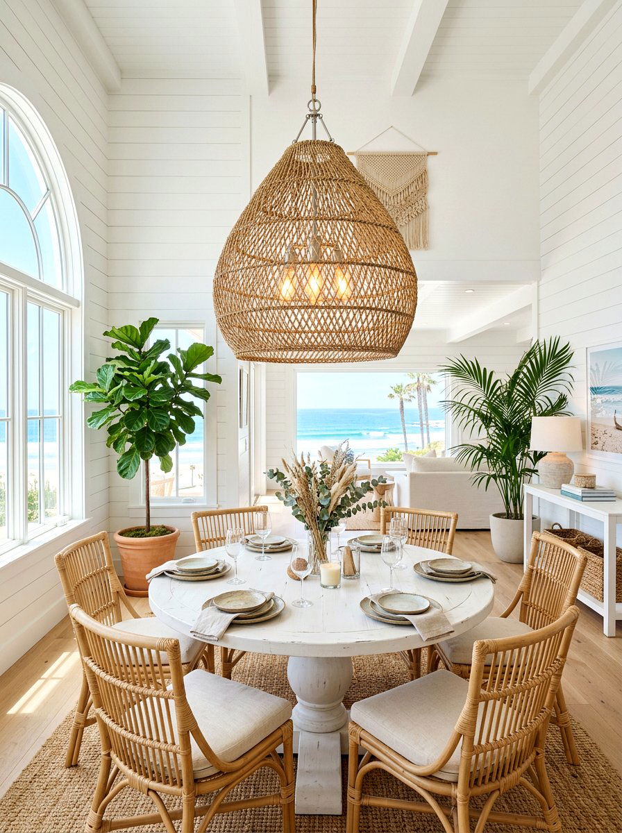 Coastal Rattan Chandelier - 30 dining room chandelier ideas