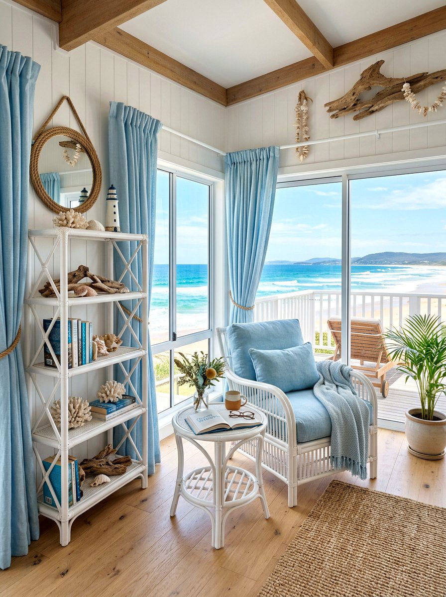 Coastal Reading Space - 30 reading room aesthetic ideas