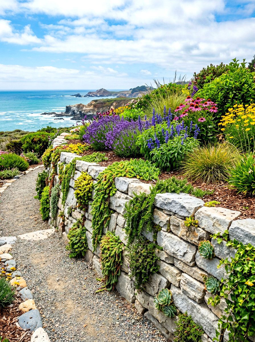 Coastal Retaining Wall With Plants - 30 coastal backyard ideas