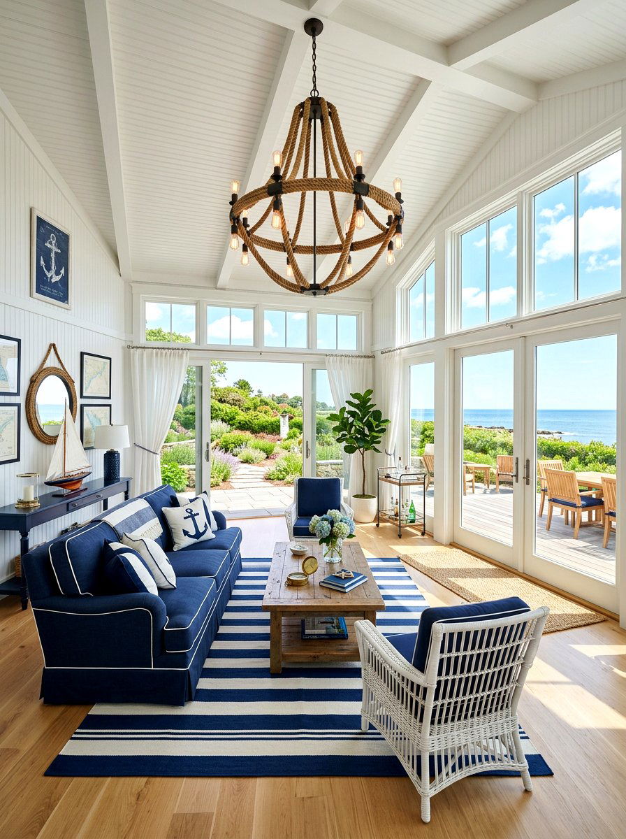 Coastal Rope Chandelier - 30 sunroom lighting ideas