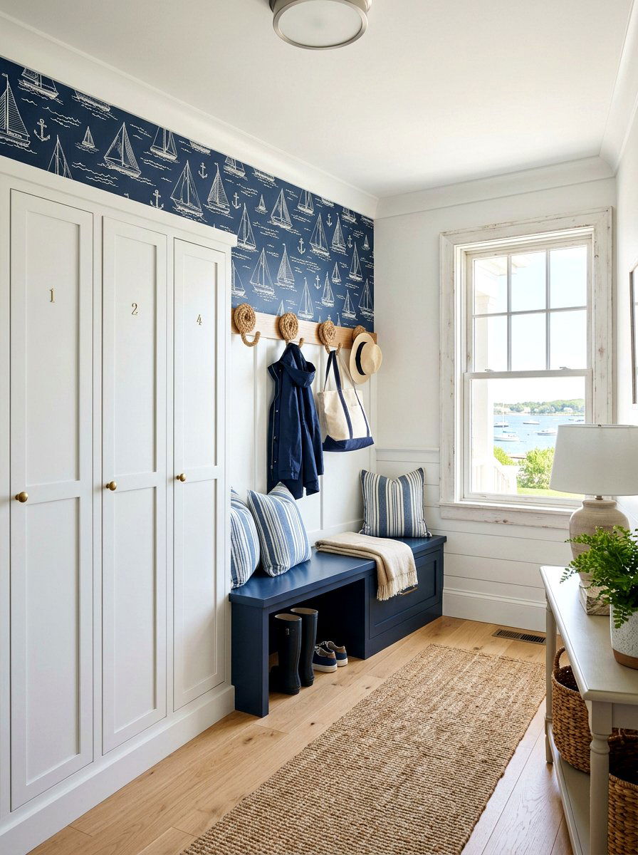Coastal Sailboat Mudroom Wallpaper - 30 mudroom wallpaper ideas