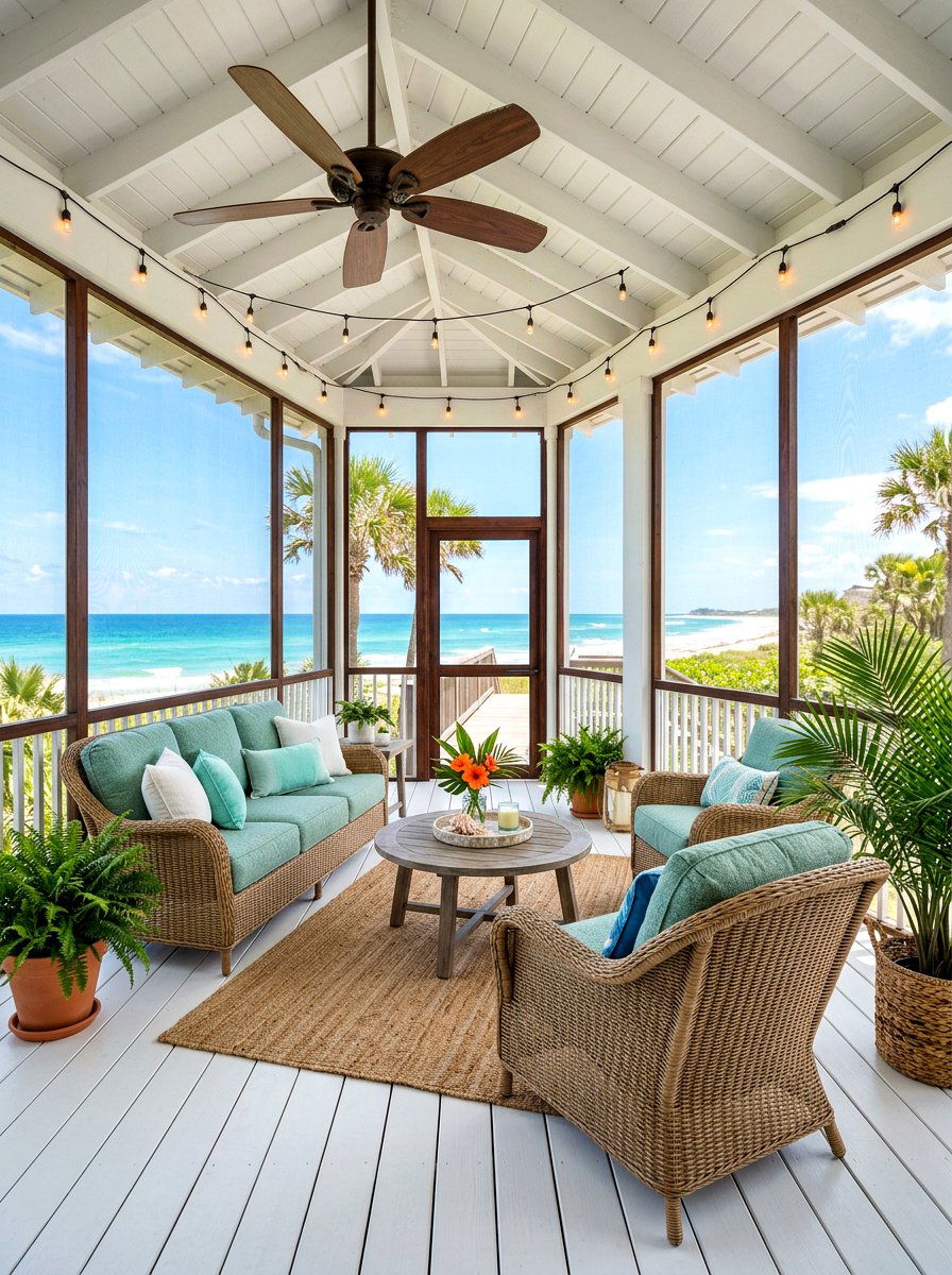 Coastal Screened Porch - 30 screened porch ideas