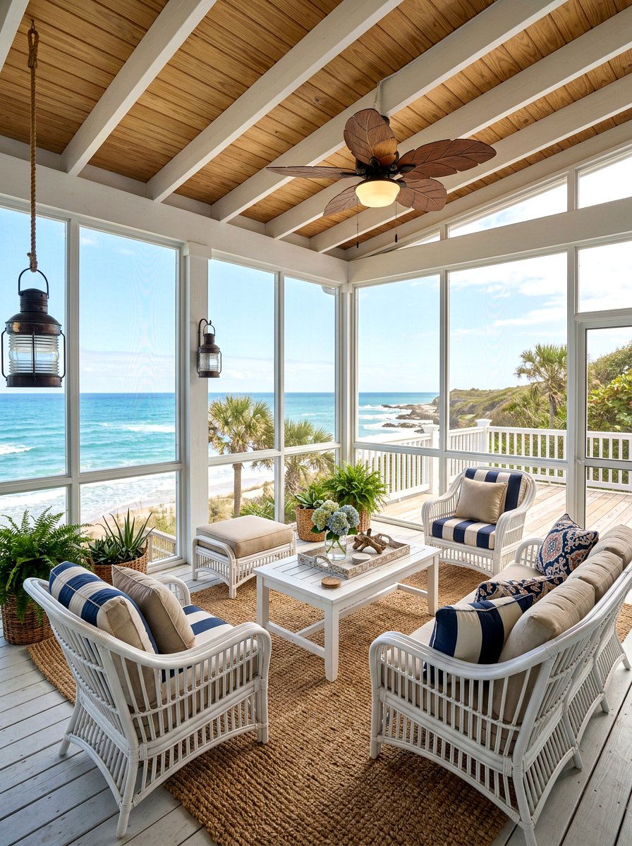 Coastal Screened Porch - 30 screened patio ideas