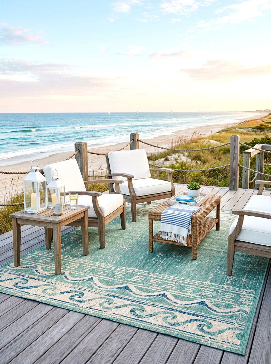 Coastal Seafoam Outdoor Rug - 30 patio rug ideas
