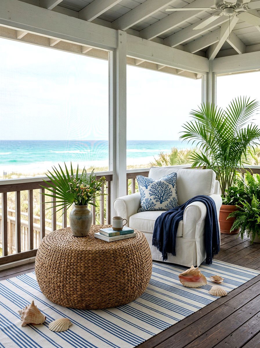 Coastal Seagrass Woven Table - 30 outdoor side table ideas