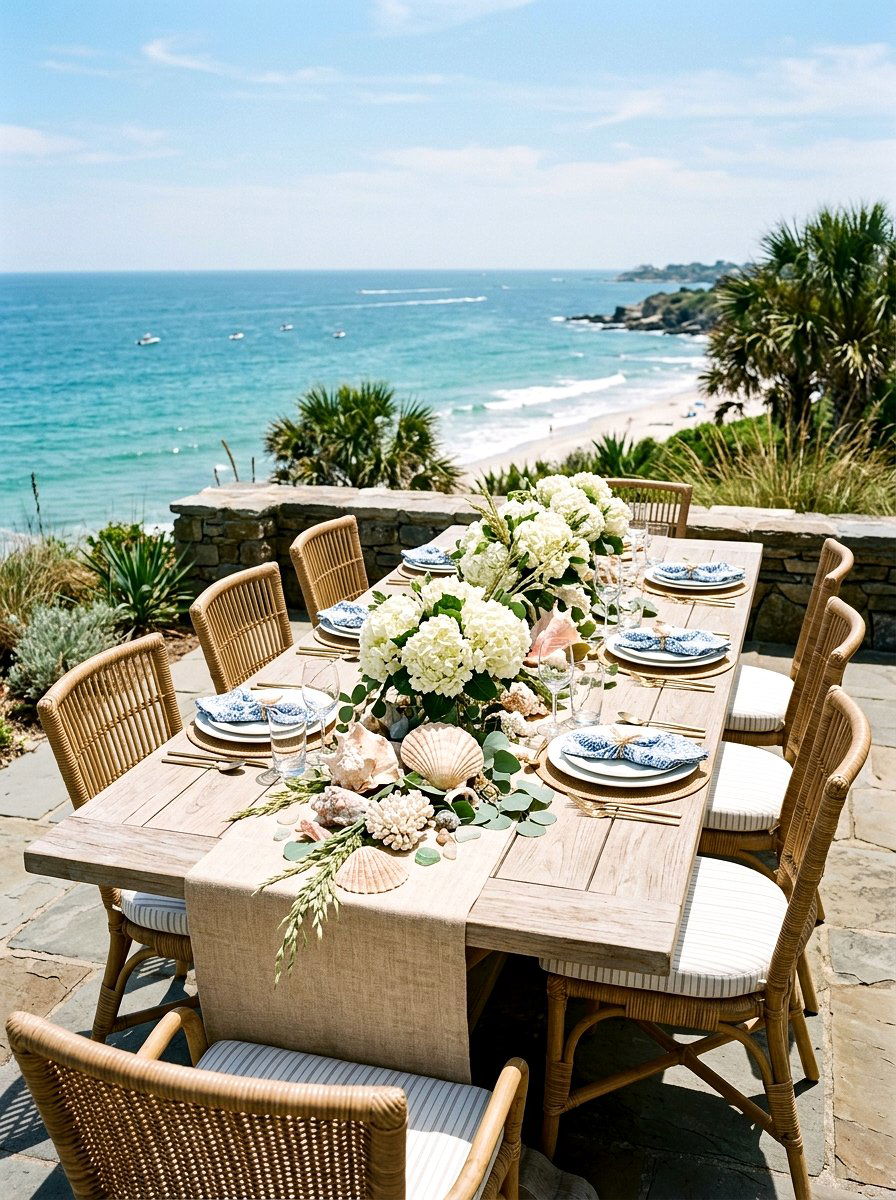 Coastal Shell And Floral Table - 30 floral tablescape ideas
