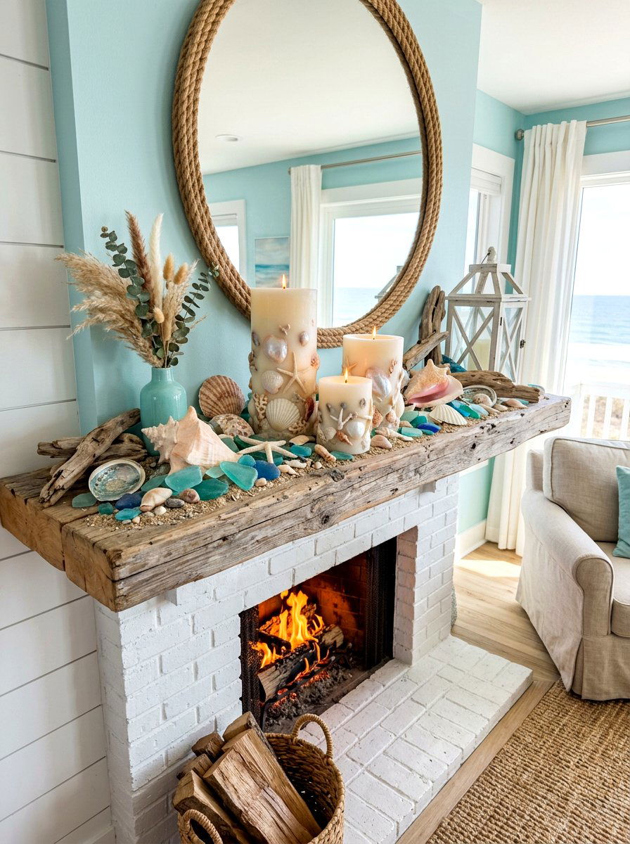 Coastal Shell Candle - 30 mantel candle styling ideas