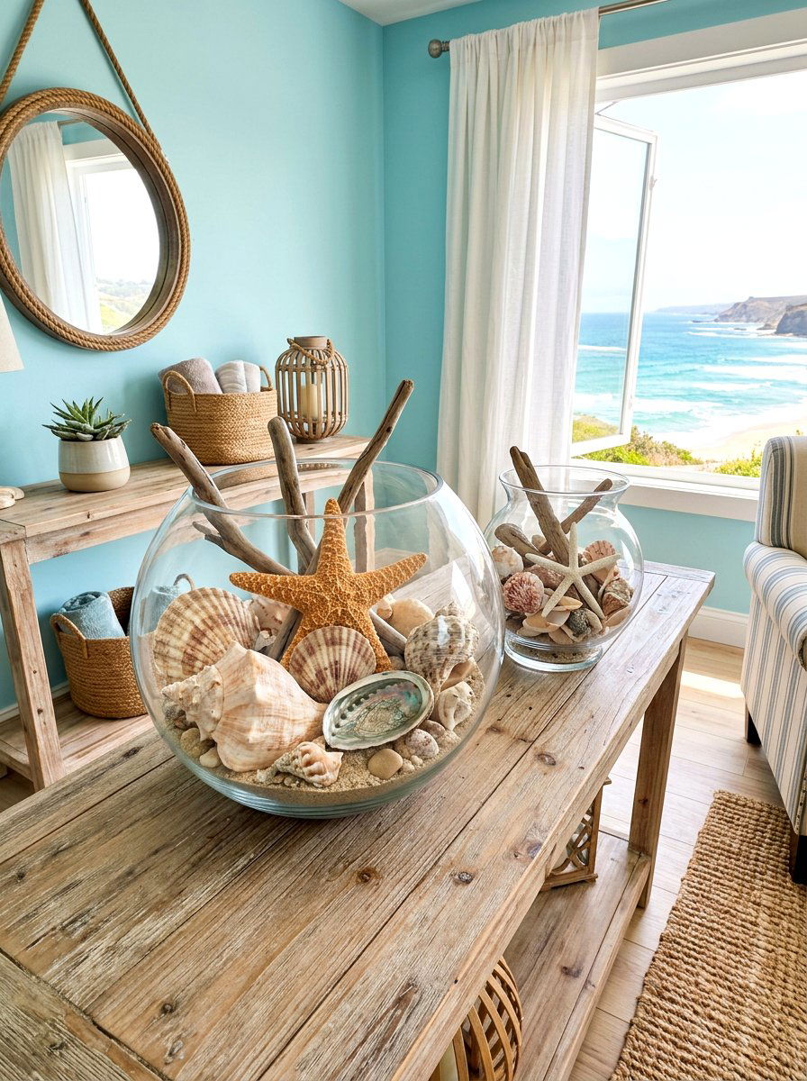 Coastal Shell Decor - 30 glass cabinet decor ideas