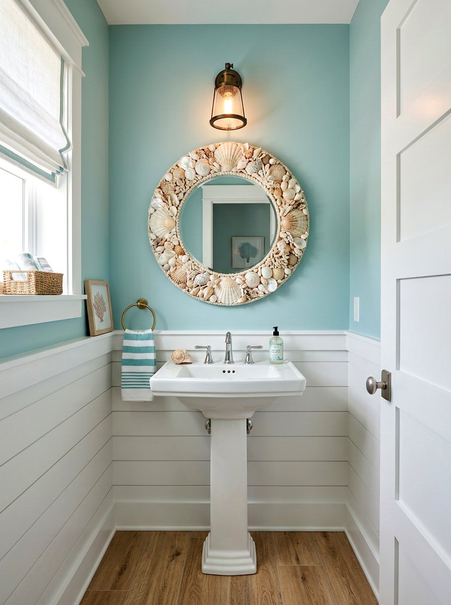 Coastal Shell Frame Mirror - 30 coastal home decor ideas