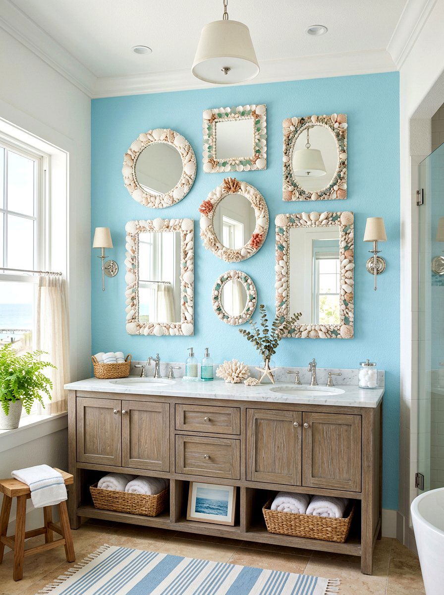 Coastal Shell Mirror Gallery - 30 statement mirror gallery ideas