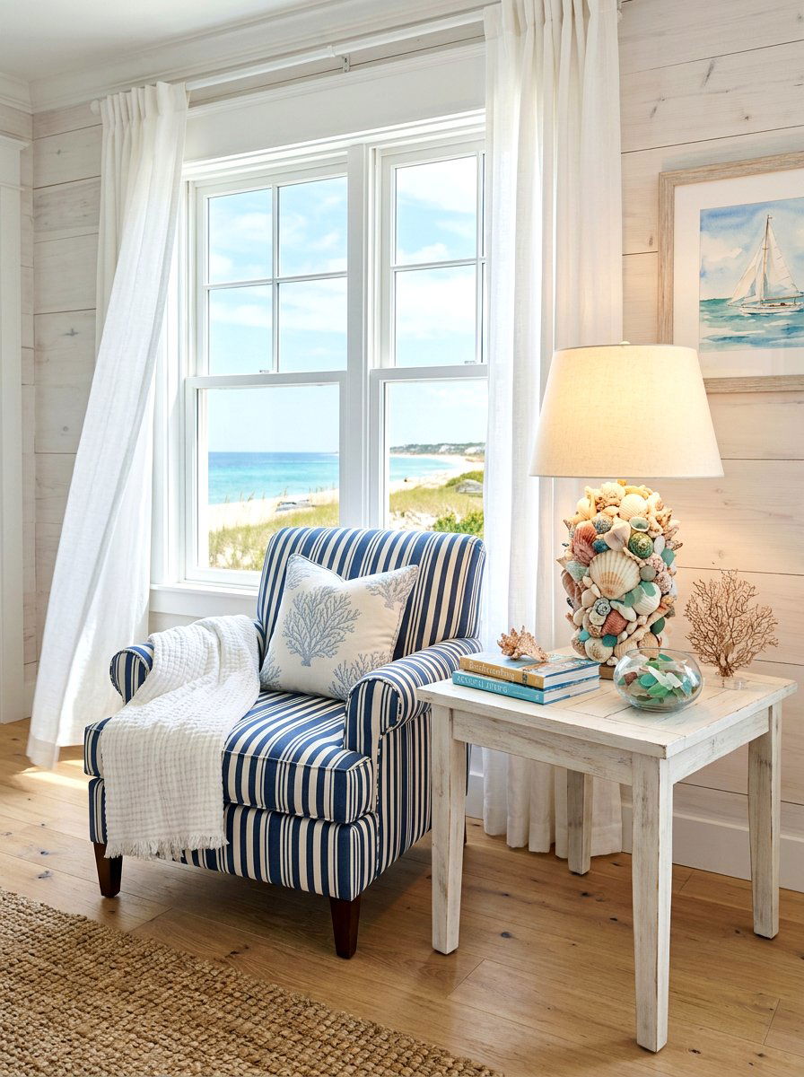 Coastal Shell Table Lamp - 30 reading lamp corner ideas