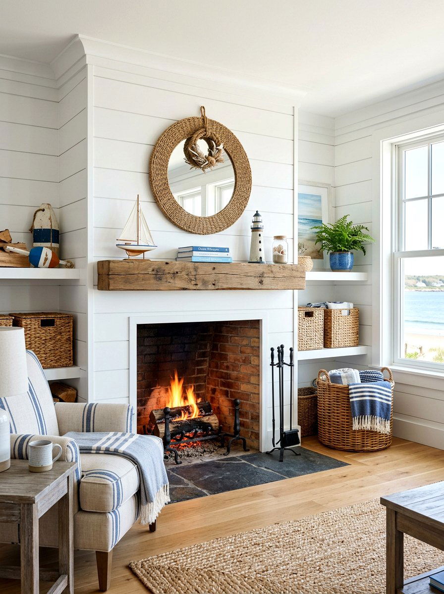 Coastal Shiplap Fireplace Nook - 30 fireplace reading nook ideas