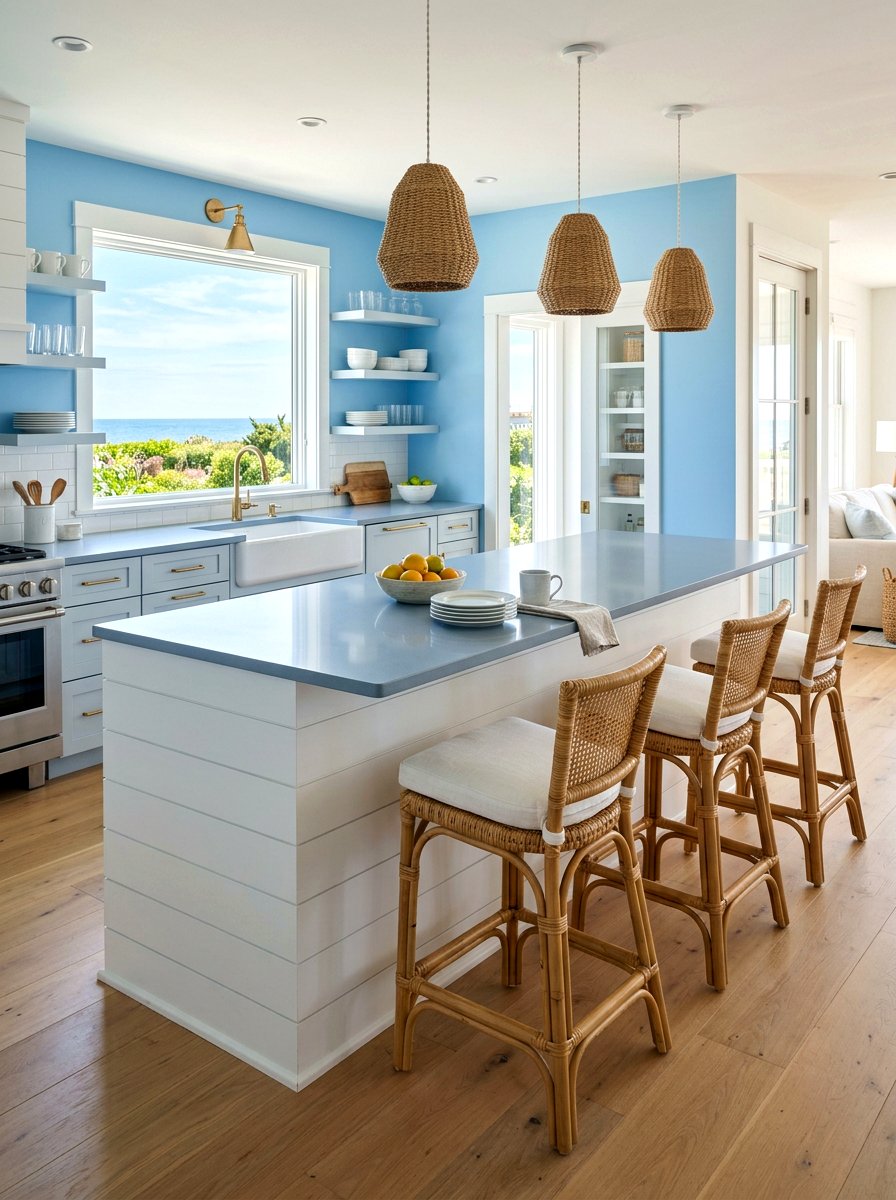 Coastal Shiplap Kitchen Peninsula - 30 breakfast bar ideas