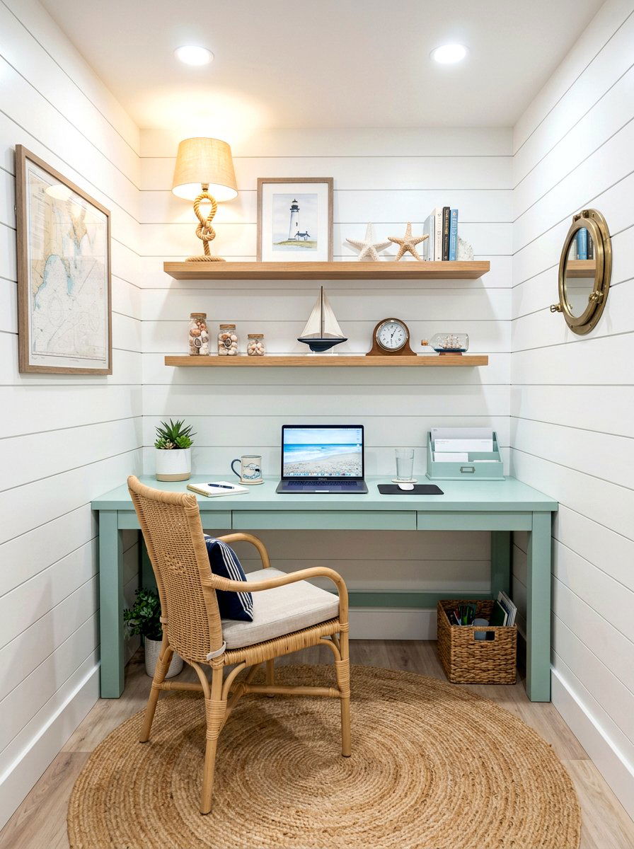 Coastal Shiplap Office - 30 basement office nook ideas