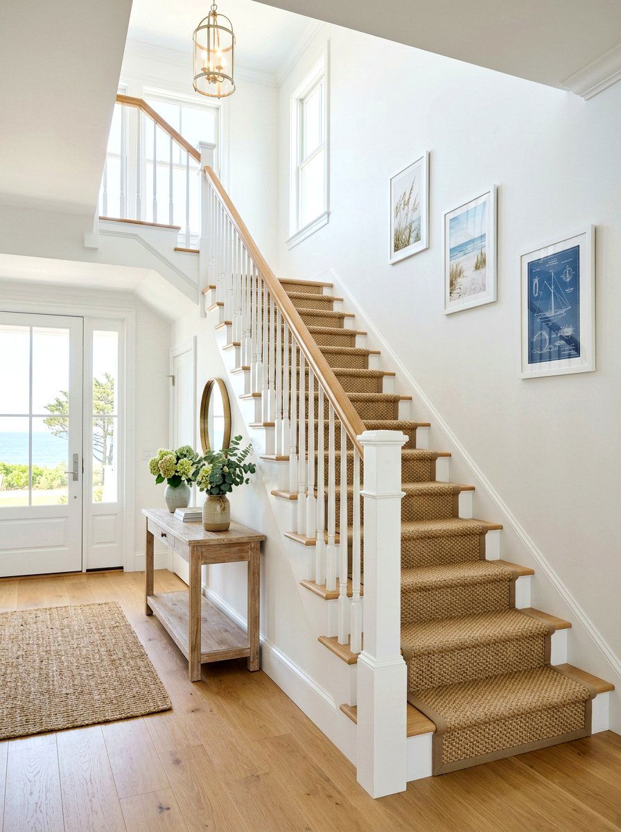 Coastal Sisal Stair Runner - 30 coastal home decor ideas