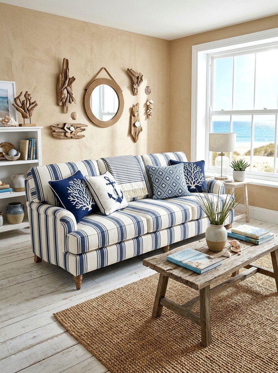 Coastal Stripe Sofa - 30 statement stripe sofa ideas