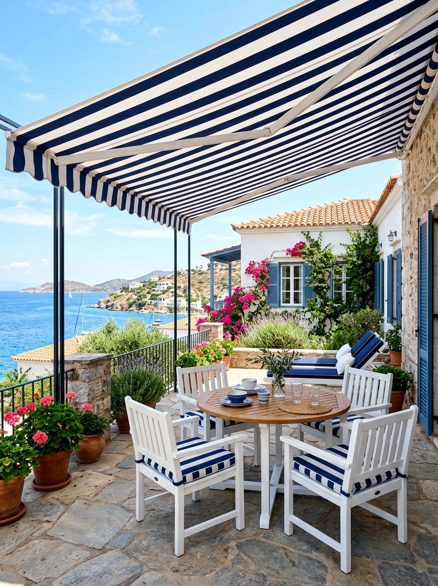 Coastal Striped Awning Terrace - 30 European summer home ideas