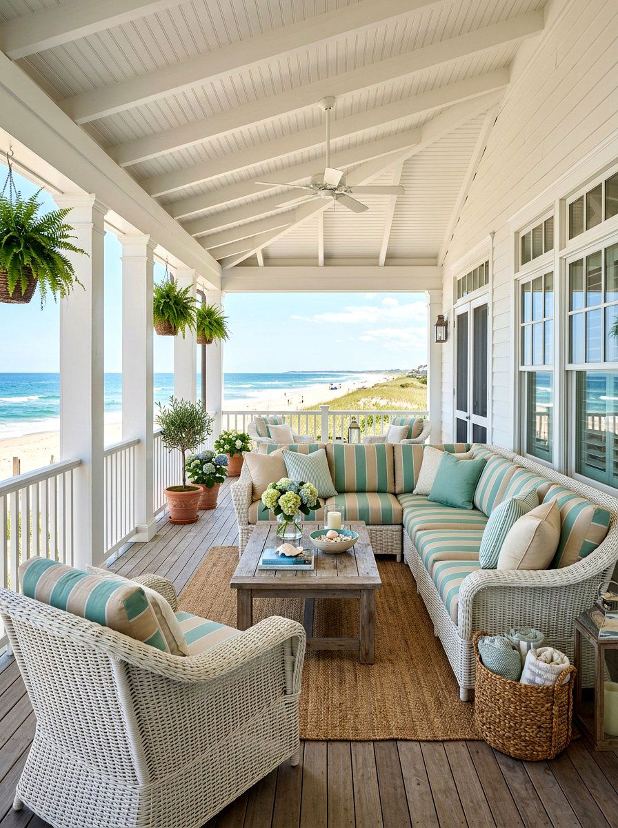 Coastal Striped Hamptons Porch - 30 striped summer porch ideas