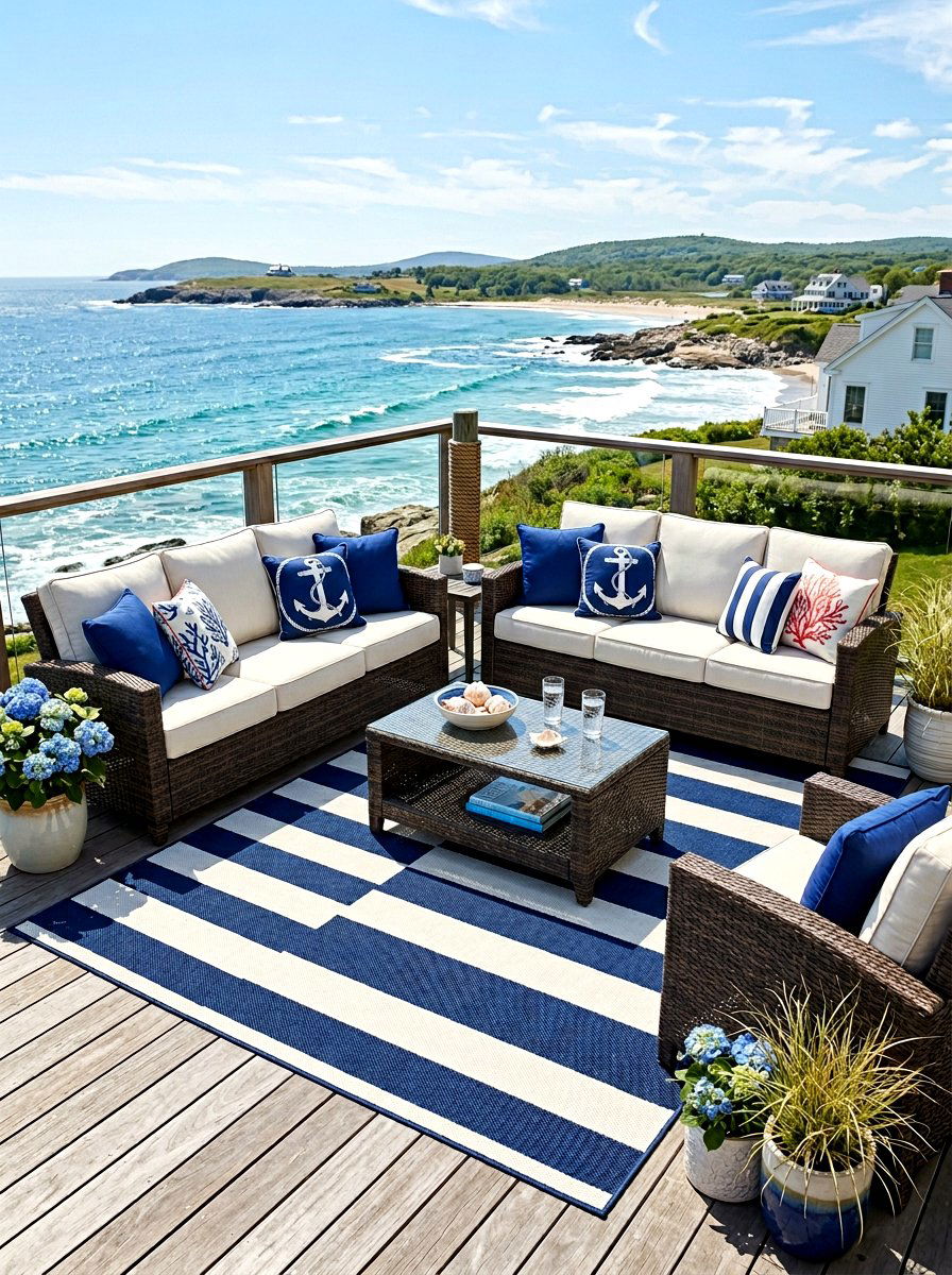 Coastal Striped Outdoor Rug - 30 coastal home decor ideas