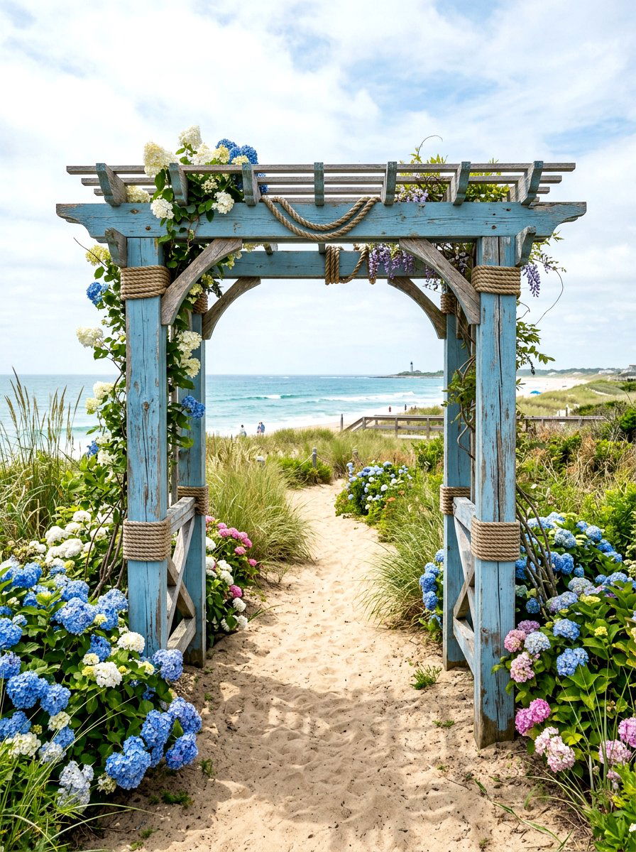Coastal Style Arbor - 30 arbor bench ideas