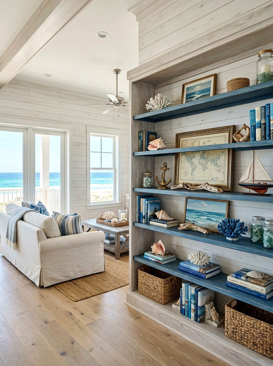 Coastal Style Bookshelf - 30 real bookshelf decor ideas