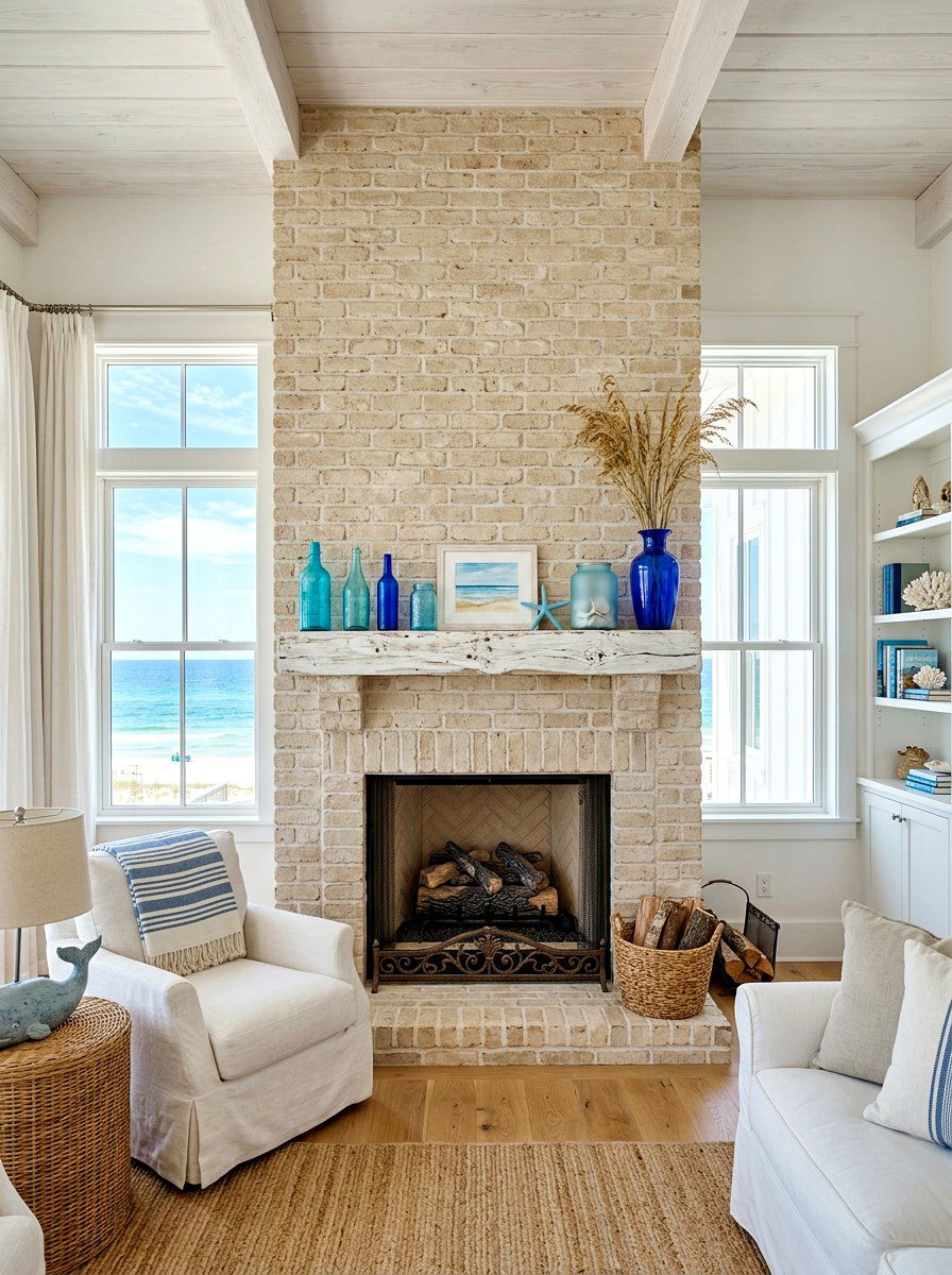 Coastal Style Brick Fireplace - 30 brick fireplace ideas
