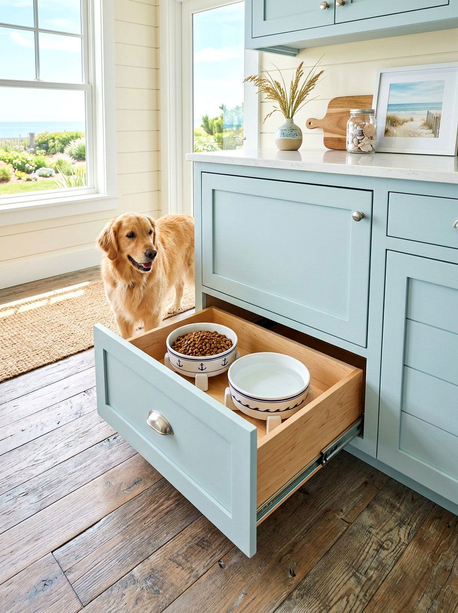 Coastal Style Dog Bowl Drawer - 30 dog bowl drawer ideas