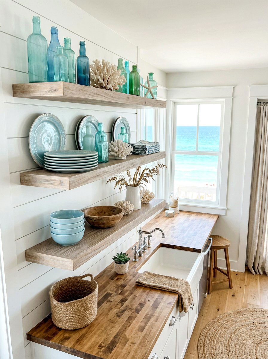 Coastal Style Kitchen Shelving - 30 kitchen open shelf styling ideas