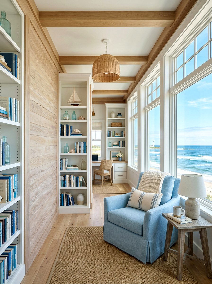 Coastal Style Library Wood Paneling - 30 paneled library ideas