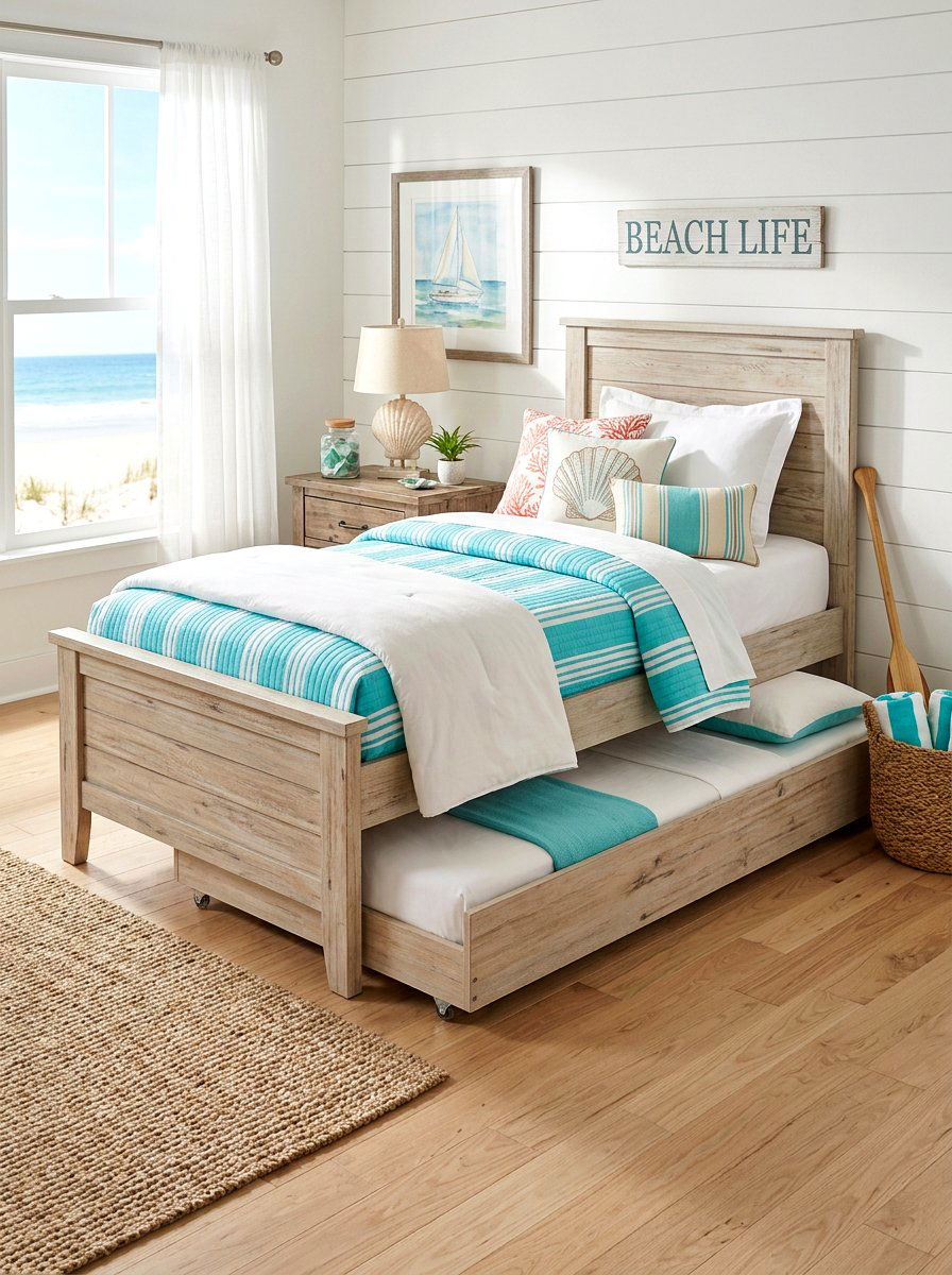 Coastal Style Light Wood Trundle Bed - 30 trundle bed ideas
