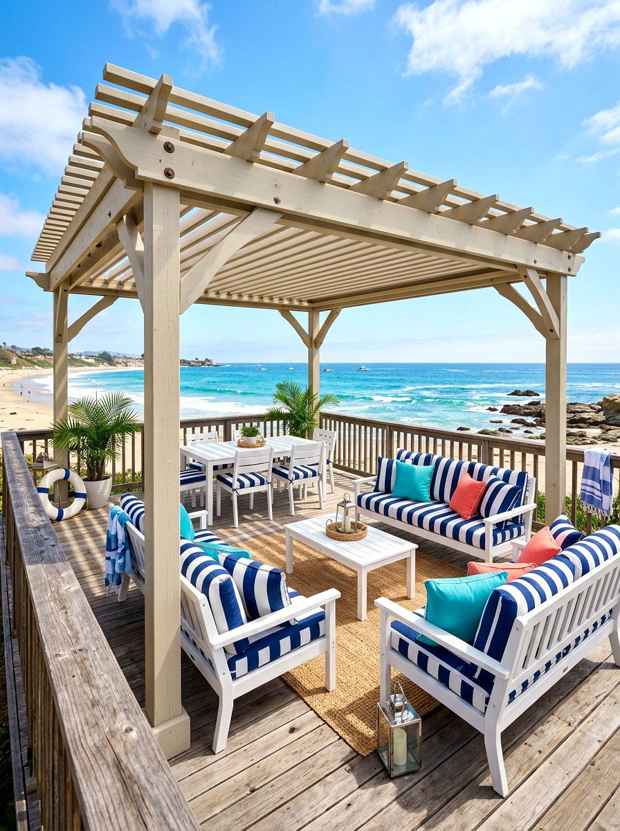 Coastal Style Louvered Pergola - 30 louvered pergola patio ideas