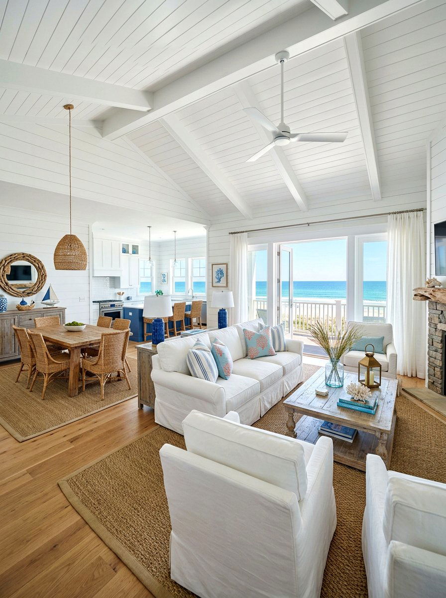 Coastal Style Open Interior - 30 open concept decorating ideas