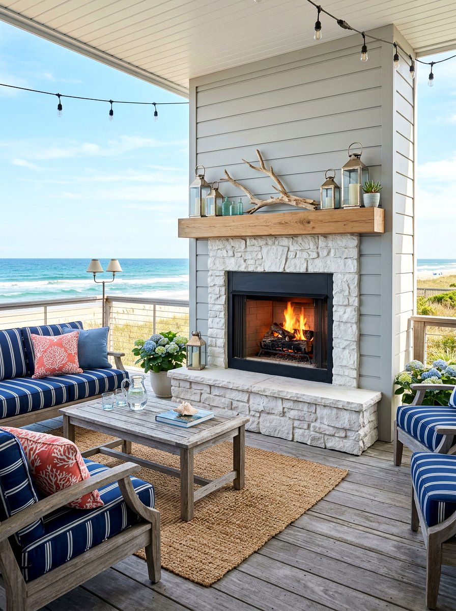 Coastal Style Patio Fireplace - 30 patio fireplace ideas