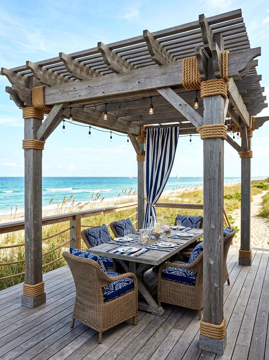 Coastal Style Pergola - 30 pergola dining backyard ideas