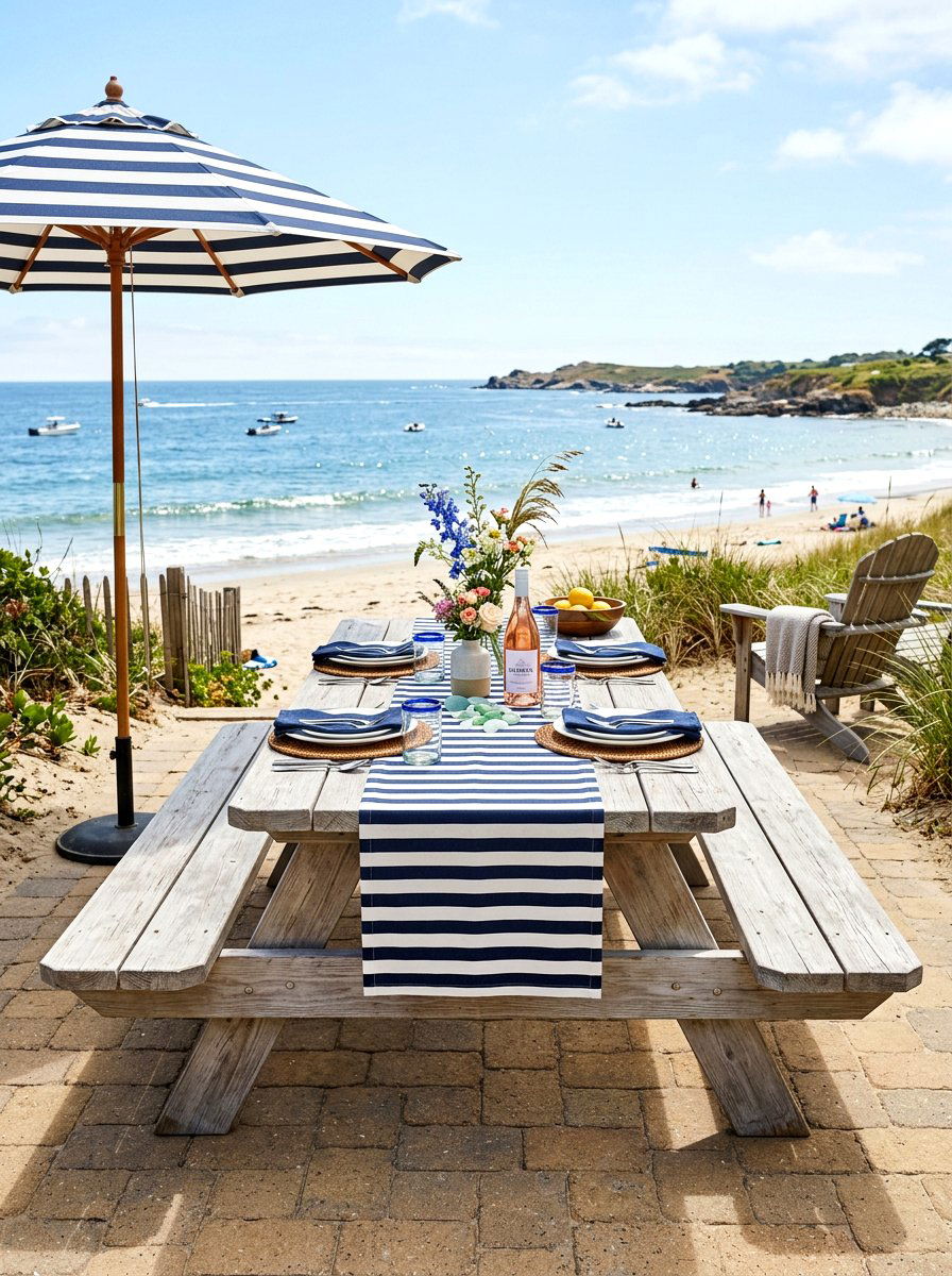 Coastal Style Picnic Table - 30 picnic table patio ideas